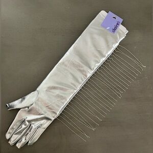 NWT Claire's long silver gloves with metal fringe!!!
